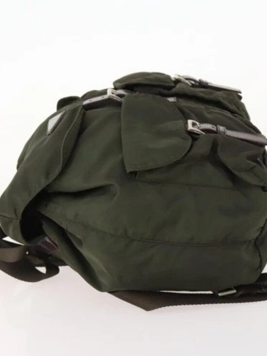 PRADA Backpack Nylon Khaki Silver Auth 172669 main image 12